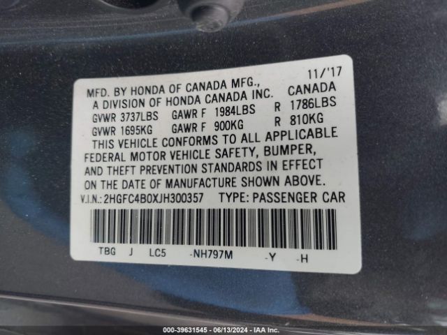 2HGFC4B0XJH300357 Honda Civic Lx-p