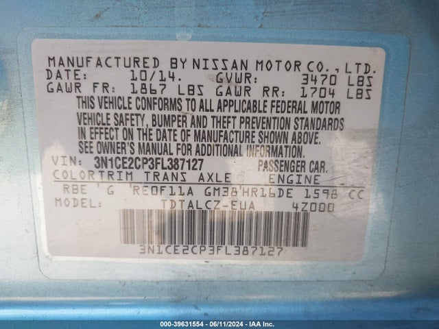 Nissan Versa Note S Plus 2015 3N1CE2CP3FL387127 Image 9