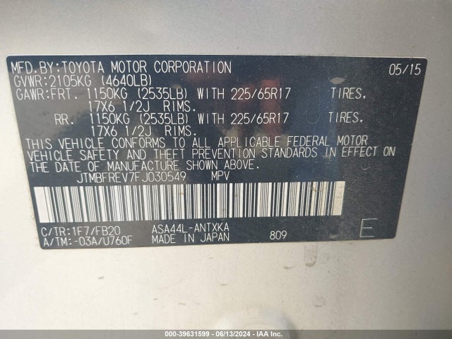 Toyota RAV4 LE 2015 JTMBFREV7FJ030549 Image 9
