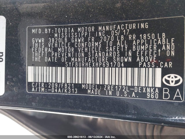Toyota COROLLA LE 2017 5YFBURHEXHP691704 Image 9