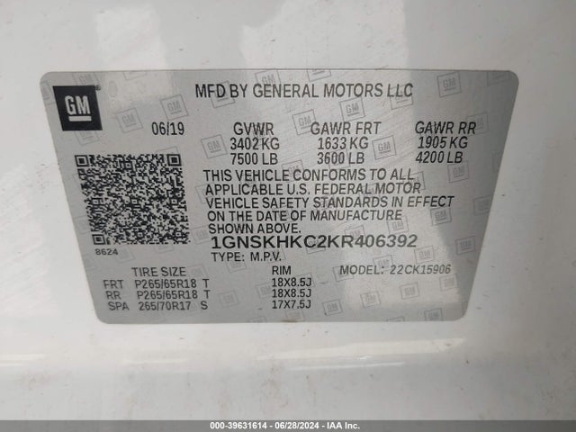 Chevrolet Suburban Lt 2019 1GNSKHKC2KR406392 Image 9