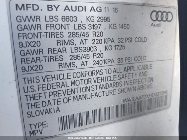 WA1LAAF7XHD037396 Audi Q7 3.0t Premium