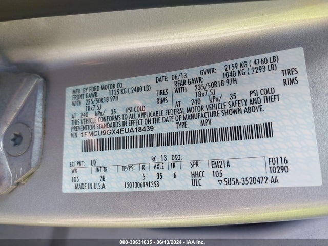Ford ESCAPE SE 2014 1FMCU9GX4EUA18439 Image 9