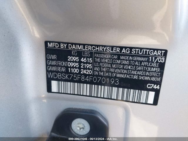 2004 MERCEDES-BENZ SL 500 WDBSK75F84F070193 Photo 8
