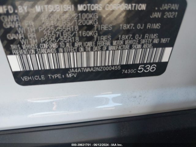 JA4ATWAA2NZ000455 Mitsubishi Eclipse Cross Se S-awc/se Special Edition S-awc/sel S-awc/sel Special Edition S-awc