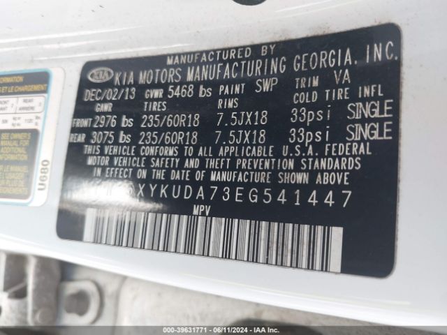 5XYKUDA73EG541447 KIA Sorento Ex V6