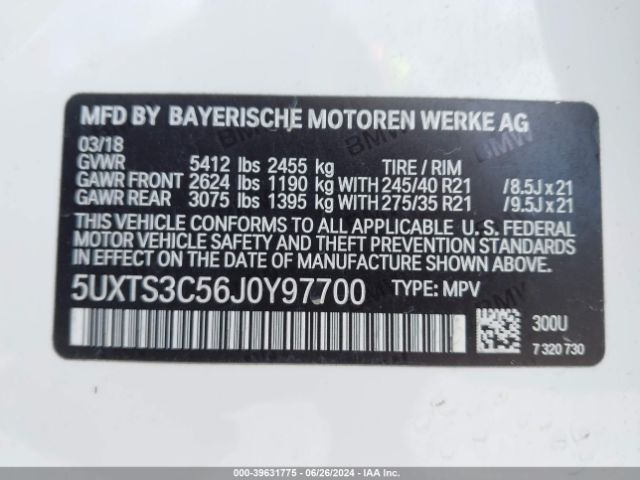 5UXTS3C56J0Y97700 BMW X3 M40i