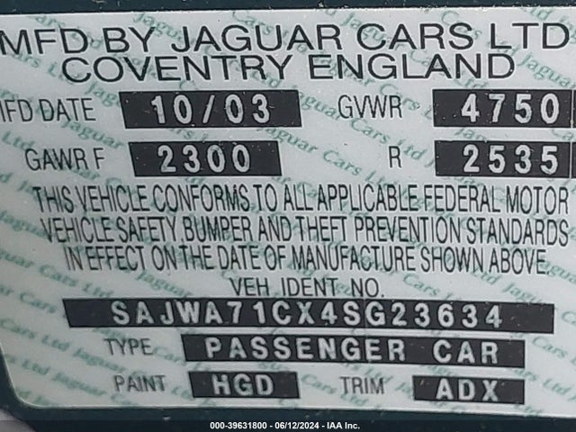2004 JAGUAR XJ SAJWA71CX4SG23634 Photo 8