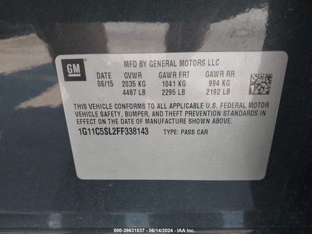 Chevrolet MALIBU 1LT 2015 1G11C5SL2FF338143 Image 9