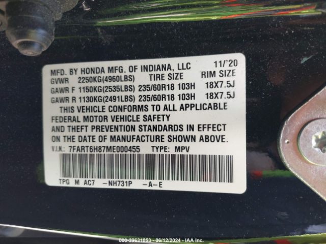 7FART6H87ME000455 Honda Cr-v Hybrid Ex-l