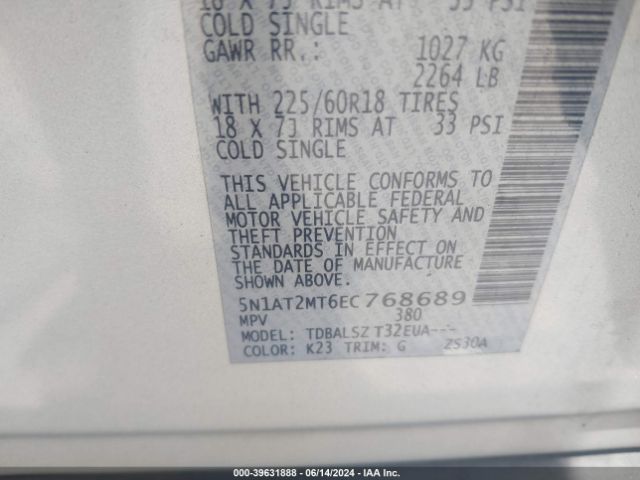 5N1AT2MT6EC768689 Nissan Rogue Sl