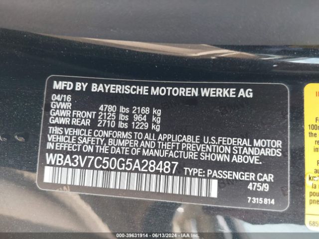 WBA3V7C50G5A28487 BMW 428i