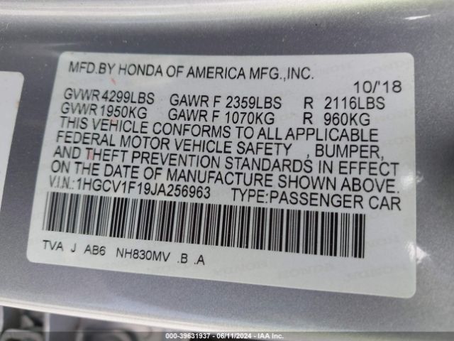 1HGCV1F19JA256963 Honda ACCORD LX