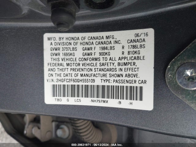 Honda Civic Lx 2016 2HGFC2F60GH555109 Image 9