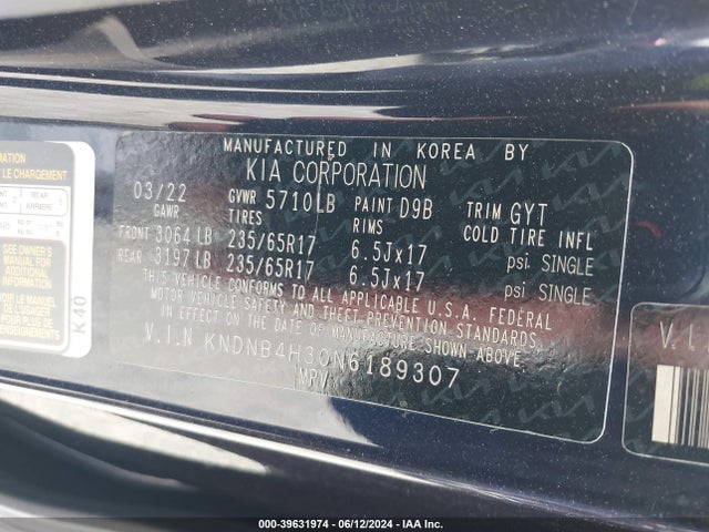 KIA Carnival Mpv Lx 2022 KNDNB4H30N6189307 Image 9