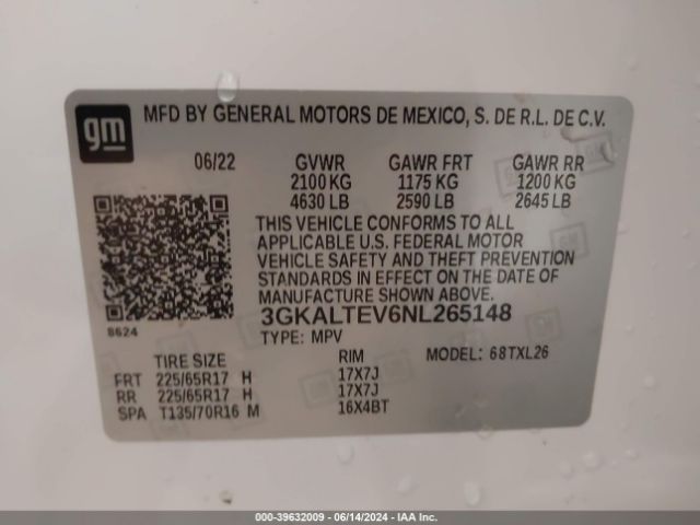 3GKALTEV6NL265148 GMC Terrain Awd Sle