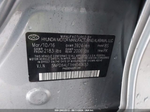 5NPD84LF1HH040653 Hyundai ELANTRA SE