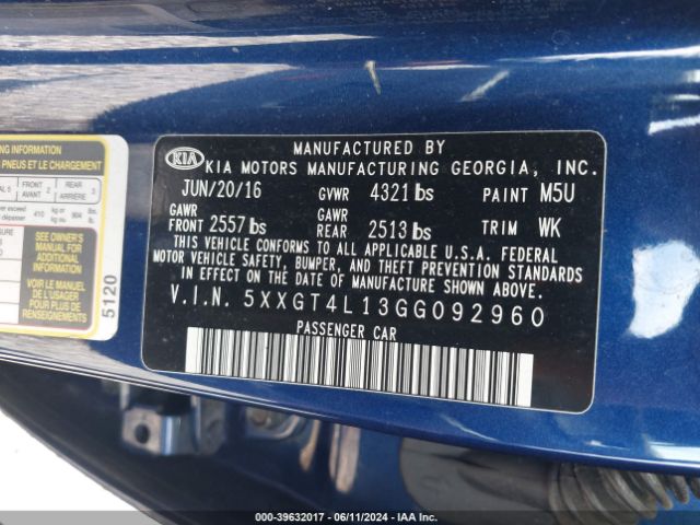 5XXGT4L13GG092960 KIA Optima Lx Turbo