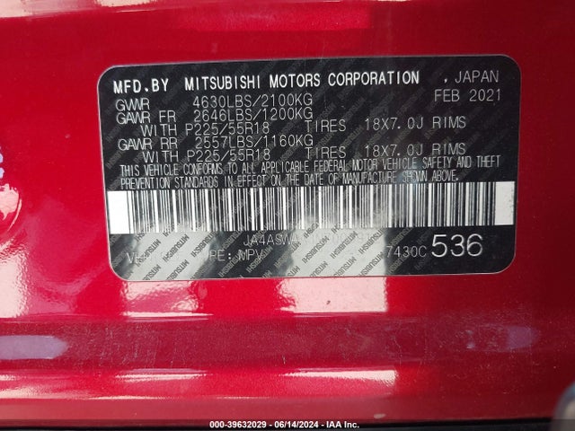 JA4ASWAA3NZ005912 Mitsubishi Eclipse Cross Se/se Special Edition/sel/sel Special Edition