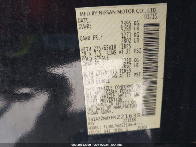 Nissan MURANO S 2015 5N1AZ2MHXFN221635 Image 9