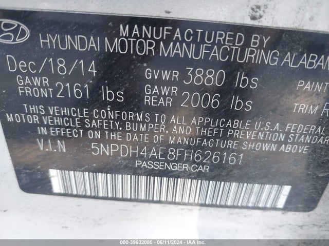 Hyundai ELANTRA SE 2015 5NPDH4AE8FH626161 Image 9