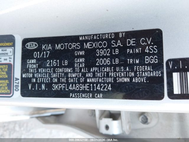 3KPFL4A89HE114224 KIA FORTE EX