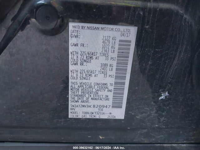 Nissan ROGUE SV 2017 5N1AT2MV3HC820947 Image 9