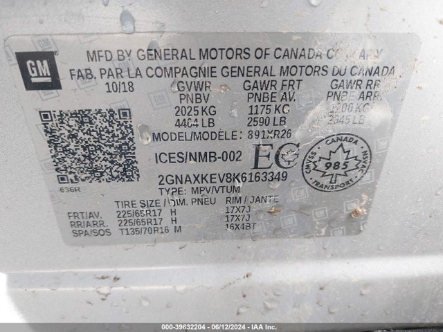 Chevrolet EQUINOX LT 2019 2GNAXKEV8K6163349 Image 9