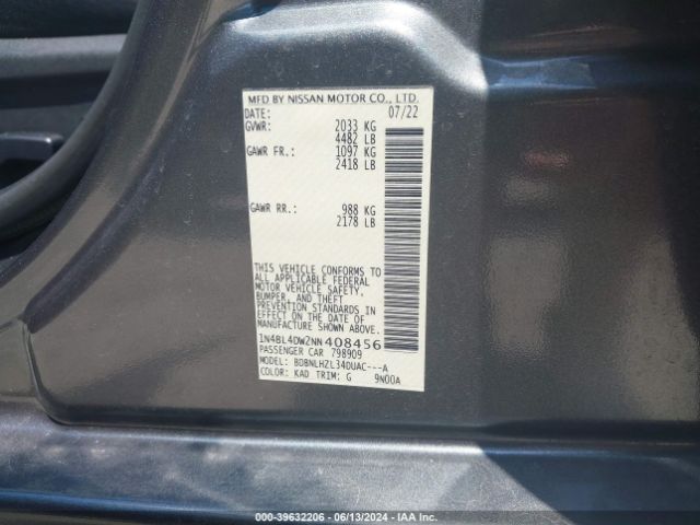 1N4BL4DW2NN408456 Nissan Altima Sv Intelligent Awd