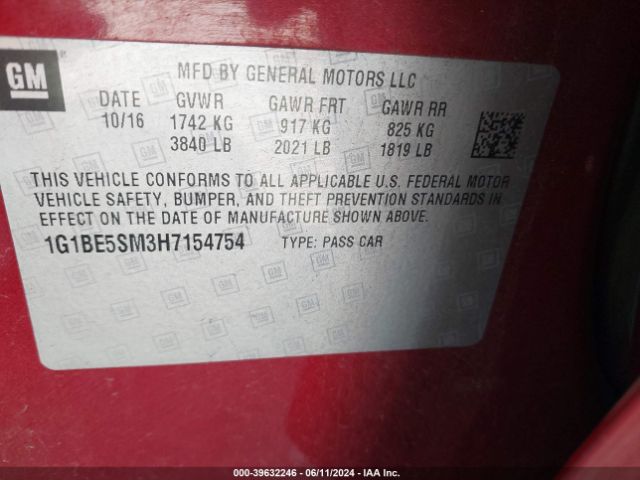 1G1BE5SM3H7154754 Chevrolet Cruze Lt Auto