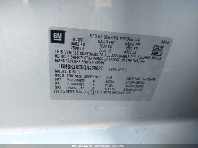Chevrolet Suburban Ltz 2016 1GNSKJKC5GR459697 Image 9