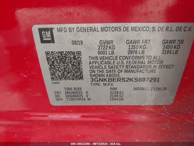 3GNKBERS2KS697291 Chevrolet BLAZER RS