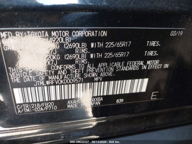JTMLWRFV0KD009571 Toyota Rav4 Hybrid Le