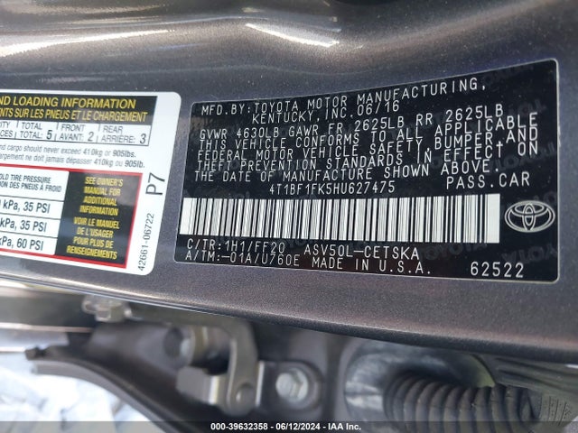 Toyota CAMRY SE 2017 4T1BF1FK5HU627475 Image 9