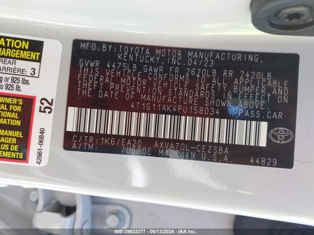 Toyota CAMRY SE 2023 4T1G11AK4PU158034 Image 9