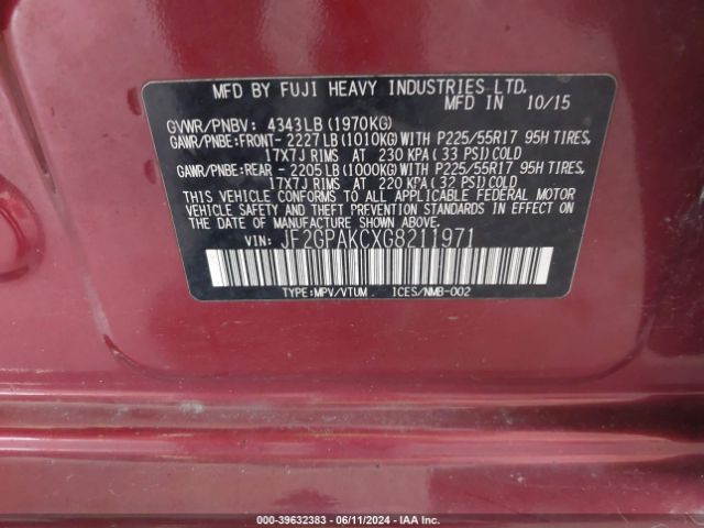 JF2GPAKCXG8211971 Subaru Crosstrek 2.0i Limited
