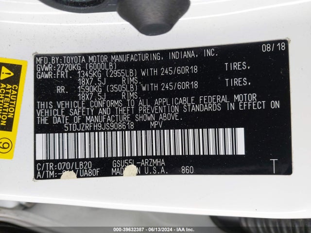 Toyota Highlander Xle 2018 5TDJZRFH9JS908618 Image 9