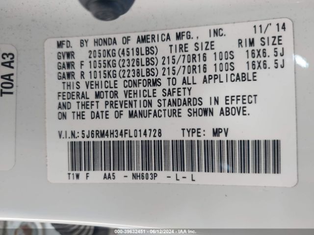 5J6RM4H34FL014728 Honda CR-V LX