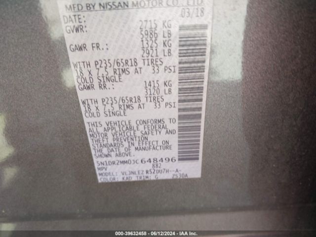 5N1DR2MM0JC648496 Nissan Pathfinder Sv