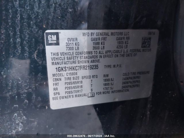1GKS1HKC7FR219235 GMC Yukon Xl 1500 Slt