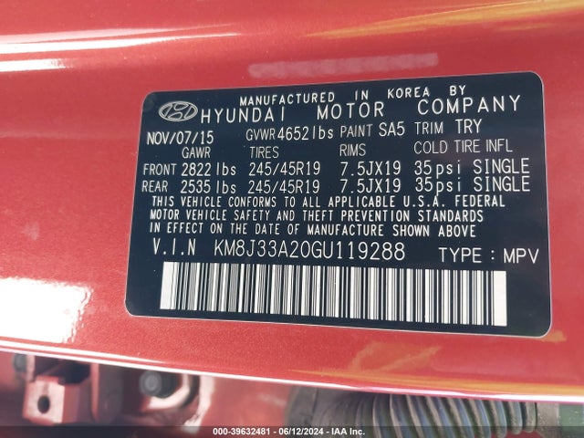 Hyundai Tucson Limited 2016 KM8J33A20GU119288 Image 9