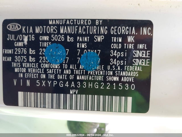 KIA Sorento 2.4l Lx 2017 5XYPG4A33HG221530 Image 9