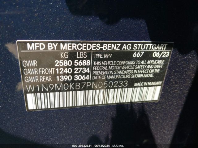 W1N9M0KB7PN050233 Mercedes-Benz Eqb 300 Suv 4matic
