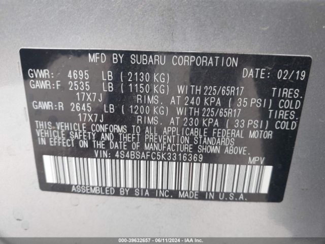 4S4BSAFC5K3316369 Subaru Outback 2.5i Premium