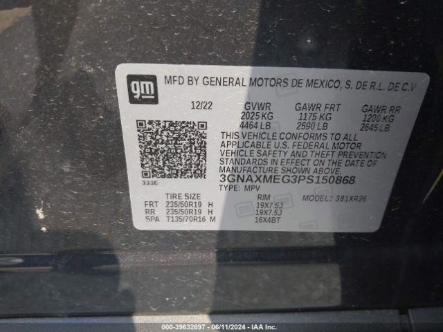 3GNAXMEG3PS150868 Chevrolet Equinox Fwd Rs