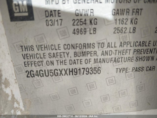 2G4GU5GXXH9179356 Buick Regal Turbo Gs