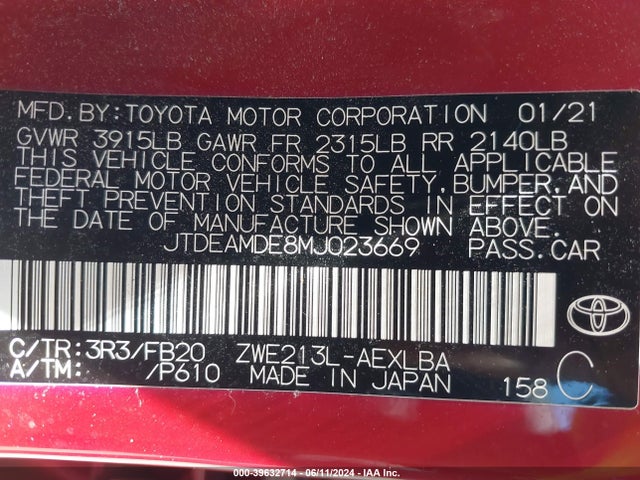 Toyota Corolla Hybrid Le 2021 JTDEAMDE8MJ023669 Image 9