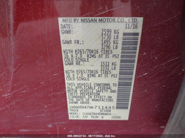 Nissan Frontier Sv 2017 1N6DD0ER7HN711445 Image 9
