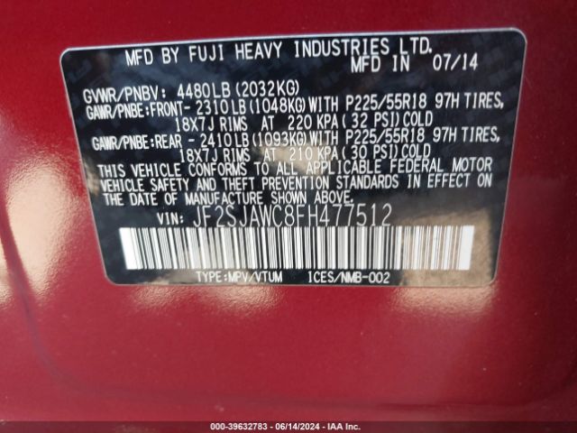 JF2SJAWC8FH477512 Subaru Forester 2.5i Touring