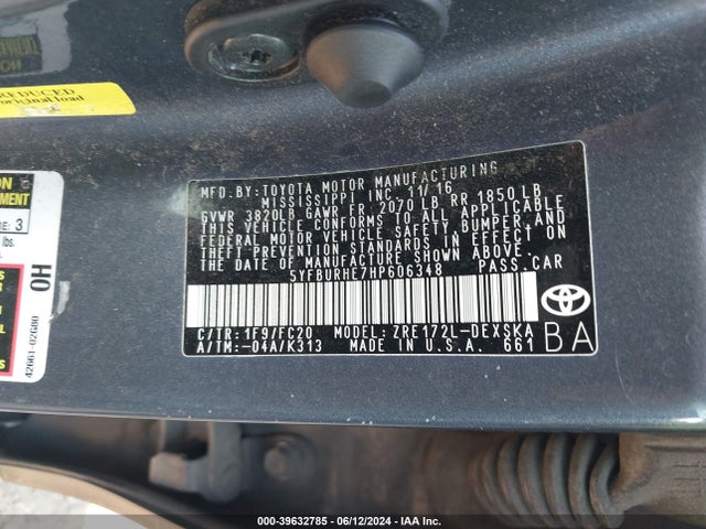 Toyota COROLLA SE 2017 5YFBURHE7HP606348 Image 9